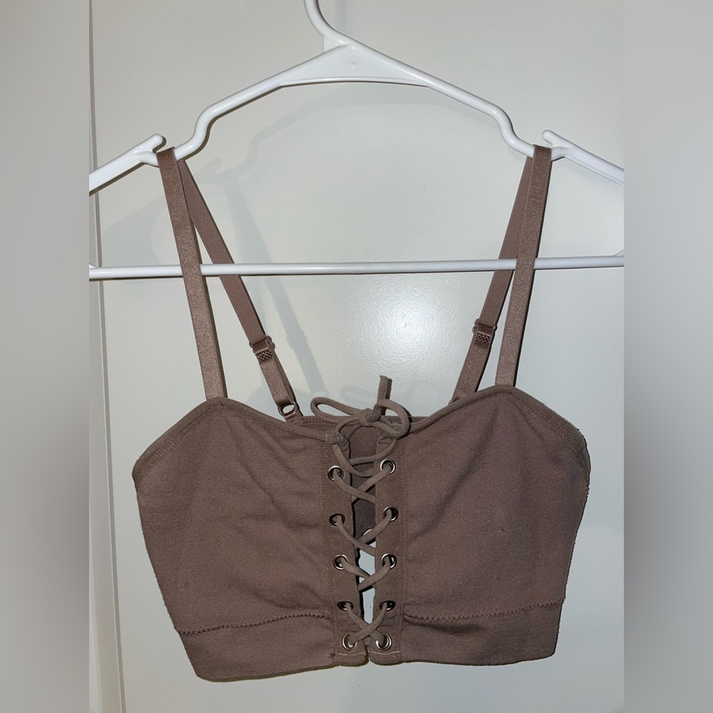Tan Lace Up Crop Top